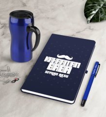 Kişiye Özel Kahraman Baba Lacivert Defter Kalem Termos Mug Seti
