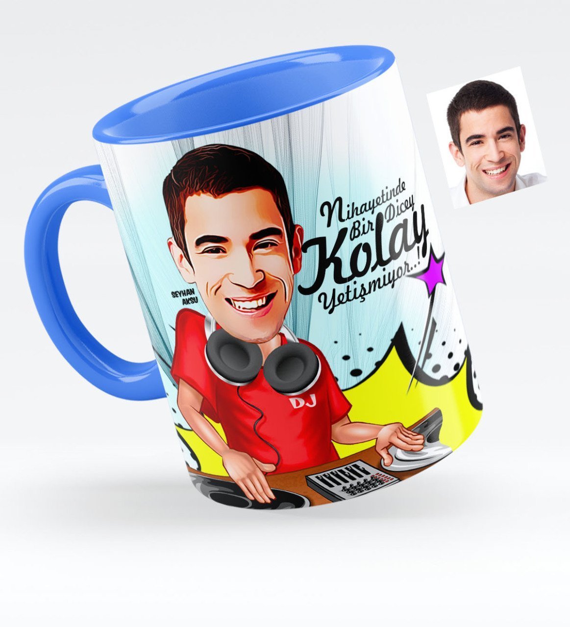Kişiye Özel Bay DJ Karikatürlü Mavi Kupa Bardak - 1