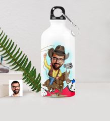 Kişiye Özel Kovboy Karikatürlü Metal Suluk (500 ml.)