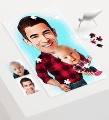 Kişiye Özel Baba Oğul Karikatür 240 Parça A3 Puzzle - 3