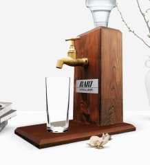 Custom Wooden Natural Rakı Stand with Tap - Walnut