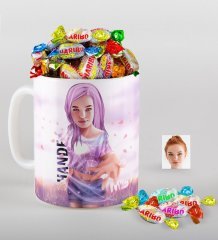 Kişiye Özel Bayan Karikatürlü Kupa ve Haribo Şeker Hediye Seti-43