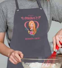 BK Gift Kişiye Özel Anneler Günü Karikatürlü Profesyonel Antrasit Mutfak Önlüğü, Aşçı Önlüğü, Şef Önlüğü, Arkadaşa Hediye-15