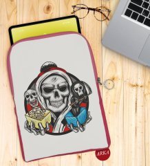 BK Gift Kurukafa Tasarımlı Taşınabilir Koruyucu Tablet Kılıfı & Organizer Çanta - Pembe-3