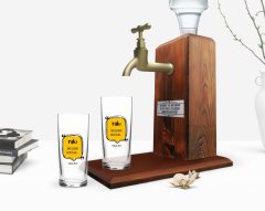Kişiye Özel Renkli Baskılı Rakı Şişesinde Balık Olsam Tasarımlı İkili Rakı Bardağı ve Ahşap Rakı Standı Hediye Seti-2