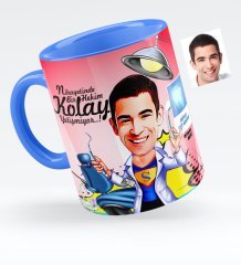 Kişiye Özel Bay Diş Hekimi Karikatürlü Mavi Kupa Bardak - 1