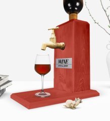 Custom Wooden Natural Wine Stand with Tap - Tile Red