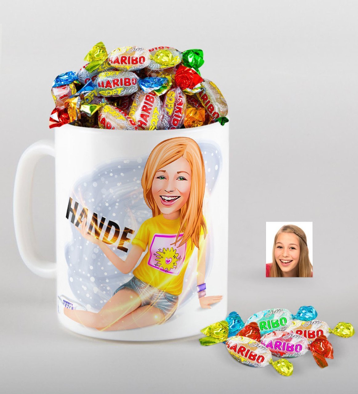Kişiye Özel Bayan Karikatürlü Kupa ve Haribo Şeker Hediye Seti-42