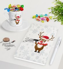 Kişiye Özel Yılbaşı Mutlu Yıllar Beyaz Defter Kalem Türk Kahvesi Fincanı ve Haribo Şeker Hediye Seti-11