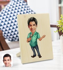 Kişiye Özel Erkek Şarkıcı Karikatürlü Dekoratif Ahşap Çerçeve Model 1