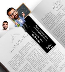 Kişiye Özel Erkek Kimya Öğretmeni Karikatürlü Ahşap Kitap Ayracı-1