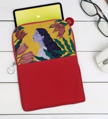 BK Gift Woman Art Tasarımlı Taşınabilir Koruyucu Tablet Kılıfı & Organizer Çanta - Kırmızı-1