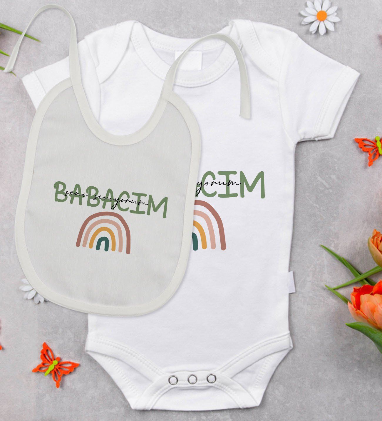 BK Kids Babalar Günü Tasarımlı Bebek Body Zıbın ve Mama Önlüğü Hediye Seti - Model 1