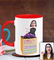 Kişiye Özel Anneler Günü Temalı Karikatürlü Kırmızı Kupa Bardak K5