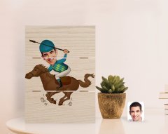 Kişiye Özel Erkek Jokey Karikatürlü Otantik Masaüstü Ahşap Palet Çerçeve-1