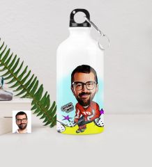 Kişiye Özel Bay Hokey Oyuncusu Karikatürlü Metal Suluk (500 ml.)