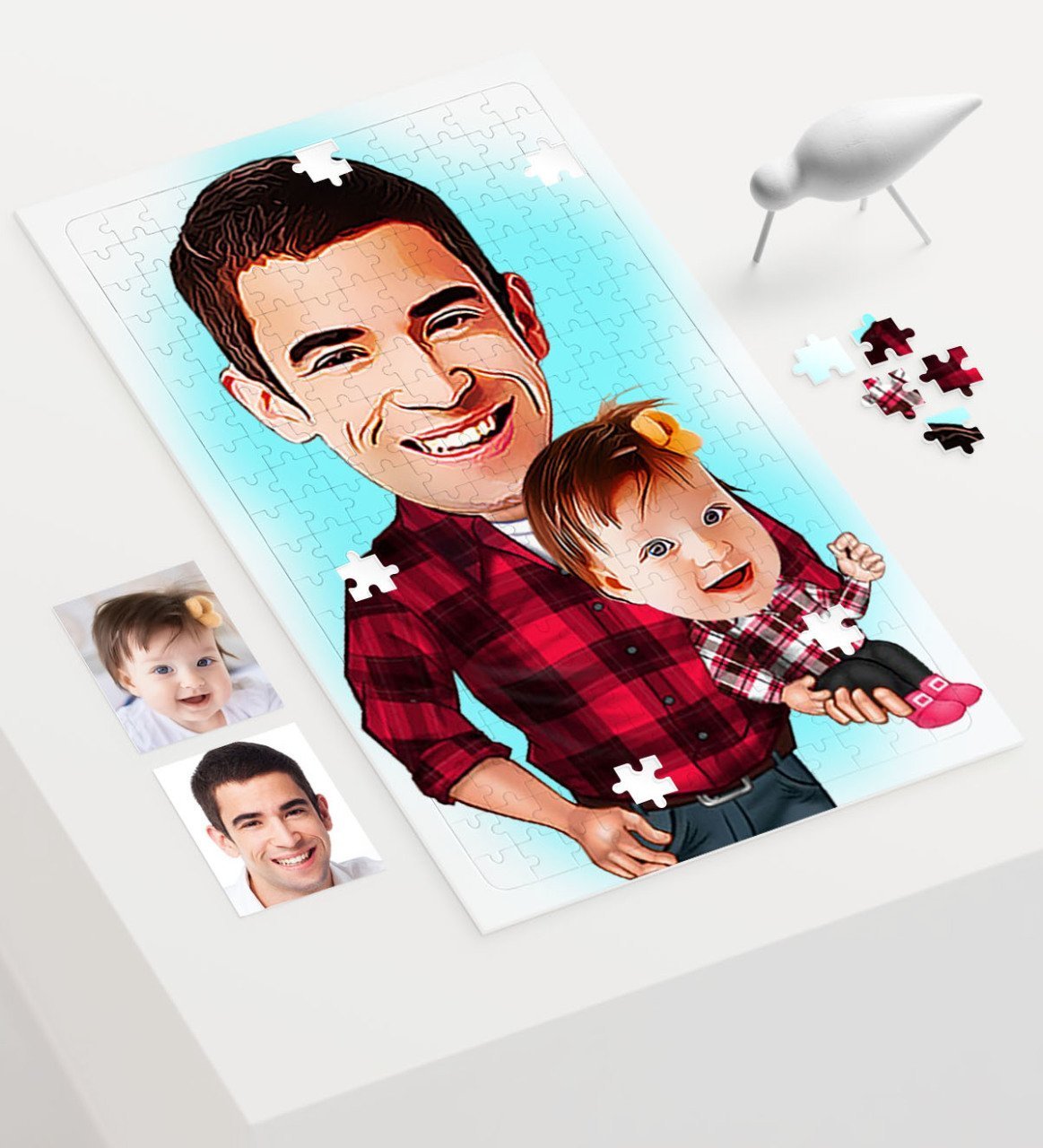 Kişiye Özel Baba Kız Karikatür 240 Parça A3 Puzzle - 3