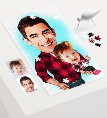 Kişiye Özel Baba Kız Karikatür 240 Parça A3 Puzzle - 3