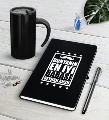 Kişiye Özel Dünyanın En İyi Babası Siyah Defter Kalem Termos Mug Seti-5
