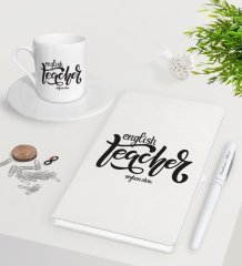 Kişiye Özel İngilizce Öğretmeni Beyaz Defter Kalem Türk Kahvesi Fincanı Seti-15