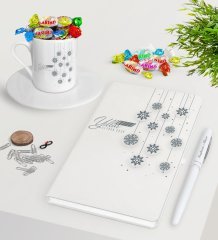 Kişiye Özel Yılbaşı Mutlu Yıllar Beyaz Defter Kalem Türk Kahvesi Fincanı ve Haribo Şeker Hediye Seti-10