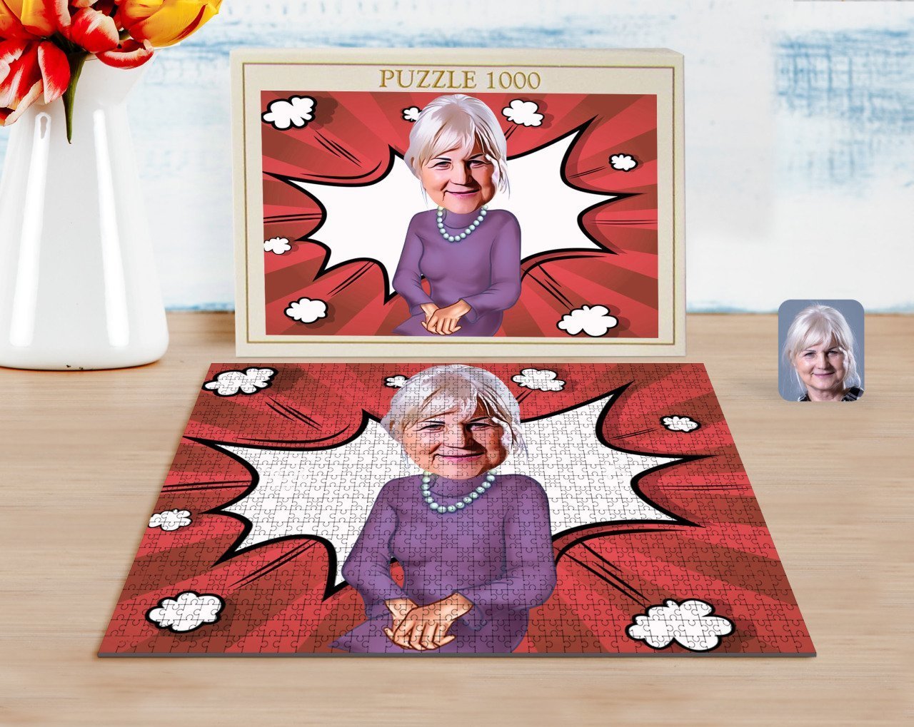 Kişiye Özel Büyükanne Karikatürlü 1000 Parça Profesyonel Puzzle-1