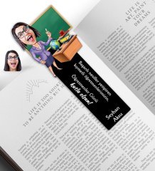 Kişiye Özel Kadın Öğretmen Karikatürlü Ahşap Kitap Ayracı-1
