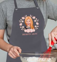 BK Gift Kişiye Özel Anneler Günü Karikatürlü Profesyonel Antrasit Mutfak Önlüğü, Aşçı Önlüğü, Şef Önlüğü, Arkadaşa Hediye-13