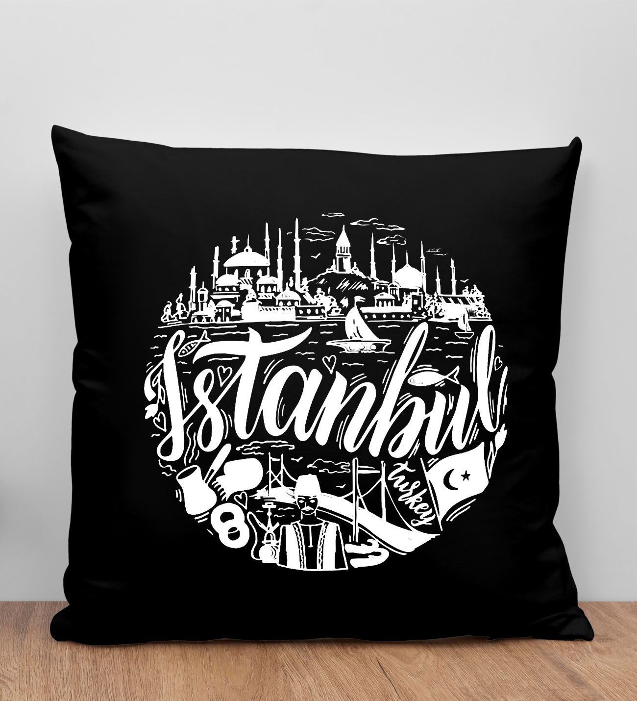 BK Gift İstanbul Tasarımlı Siyah Kırlent Yastık, Arkadaşa Hediye, Ev Dekorasyonu, Ev Hediyesi-1