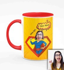 Kişiye Özel Anneler Günü Temalı Karikatürlü Kırmızı Kupa Bardak K3