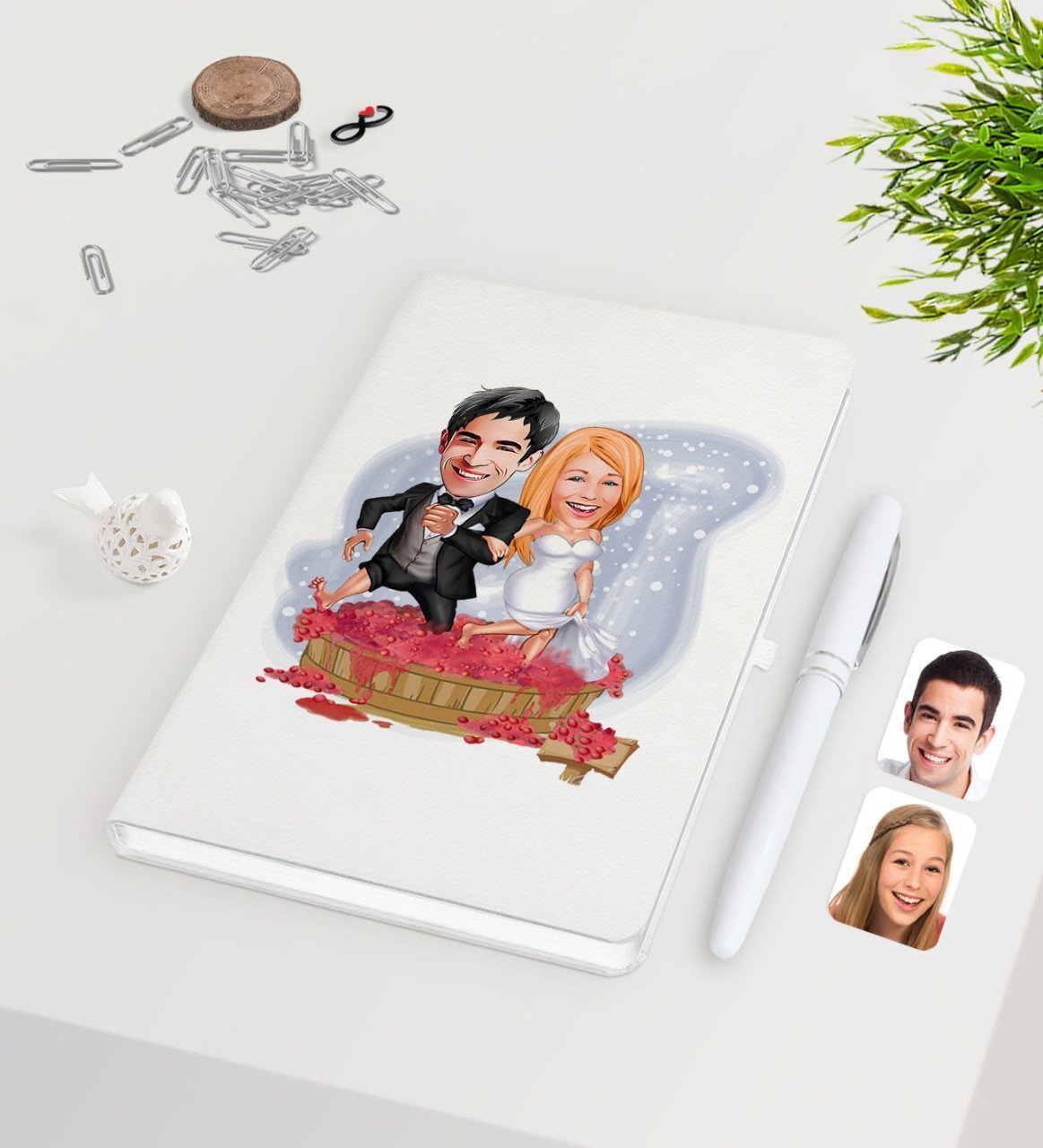 Kişiye Özel Sevgililer Günü Temalı Evleniyoruz Karikatürlü Beyaz Defter Kalem Seti-10