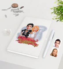 Kişiye Özel Sevgililer Günü Temalı Evleniyoruz Karikatürlü Beyaz Defter Kalem Seti-10