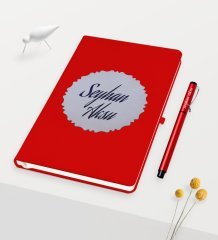 Kişiye Özel Kabartma Plakalı Kırmızı Defter Kalem Set
