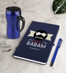 Kişiye Özel Benim Yakışıklı Babam Lacivert Defter Kalem Termos Mug Seti-1