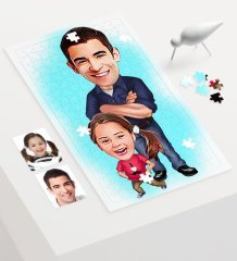 Kişiye Özel Baba Kız Karikatür 240 Parça A3 Puzzle - 2