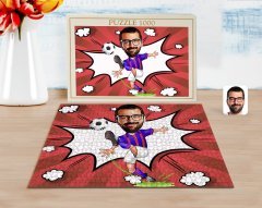 Kişiye Özel Bordo Mavi Futbolcu Karikatürlü 1000 Parça Profesyonel Puzzle-1