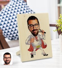 Kişiye Özel Elvis Presley Karikatürlü Dekoratif Ahşap Çerçeve Model 1
