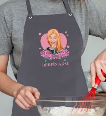 BK Gift Kişiye Özel Anneler Günü Karikatürlü Profesyonel Antrasit Mutfak Önlüğü, Aşçı Önlüğü, Şef Önlüğü, Arkadaşa Hediye-12