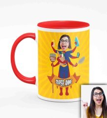 Kişiye Özel Anneler Günü Temalı Karikatürlü Kırmızı Kupa Bardak K2