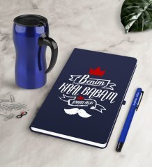 Kişiye Özel Benim Kral Babam Lacivert Defter Kalem Termos Mug Seti