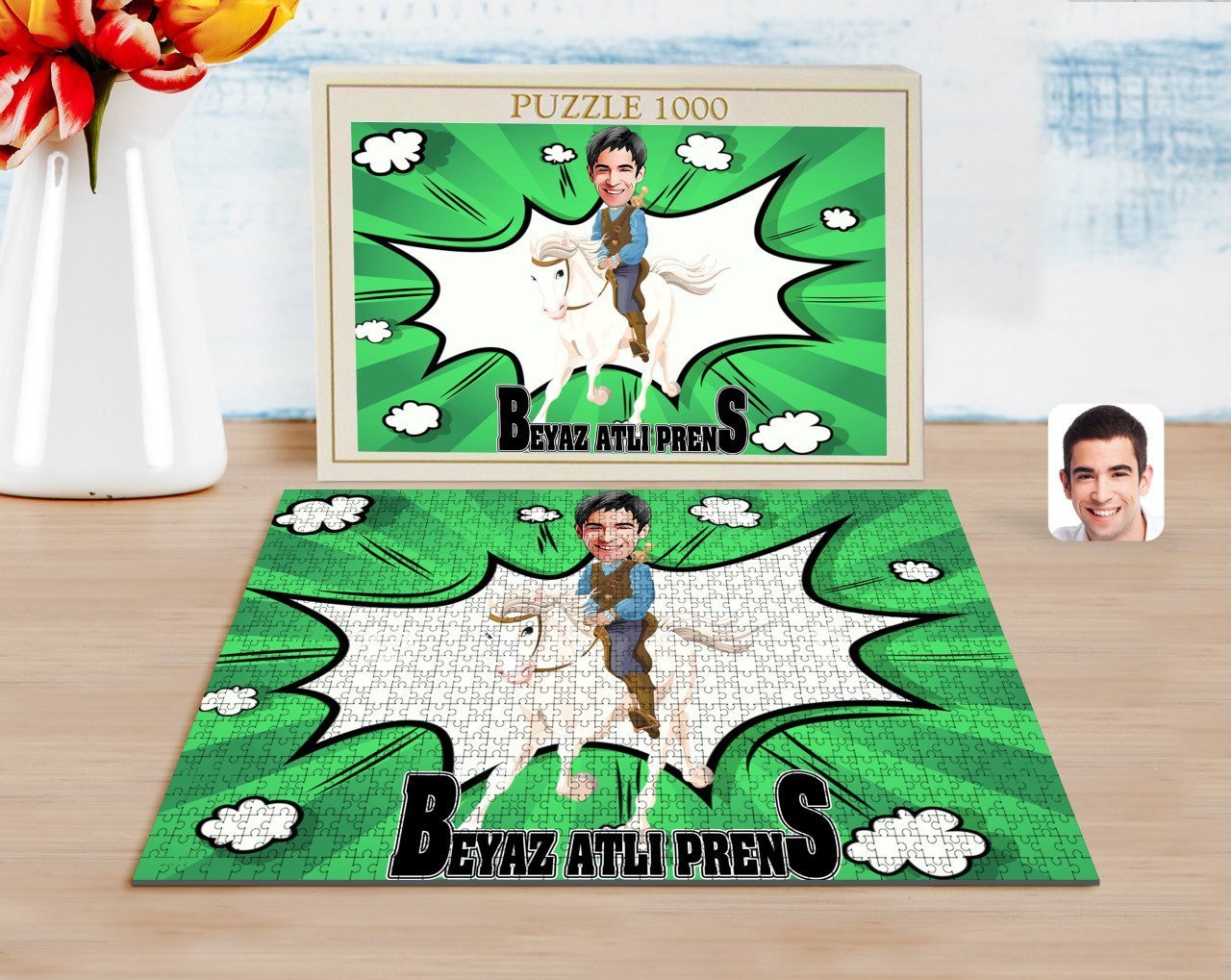 Kişiye Özel Beyaz Atlı Prens Karikatürlü 1000 Parça Profesyonel Puzzle-3