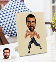 Kişiye Özel Bruce Lee Karikatürlü Dekoratif Ahşap Çerçeve Model 1