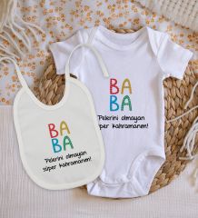 BK Kids Baba Tasarımlı Bebek Body Zıbın ve Mama Önlüğü Hediye Seti - Model 2