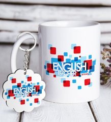 Kişiye Özel İngilizce Öğretmeni Beyaz Kupa ve Anahtarlık Hediye Seti-12