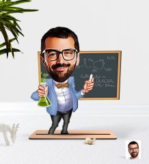Kişiye Özel Erkek Kimya Öğretmeni Karikatürlü Ahşap 3D Biblo-1