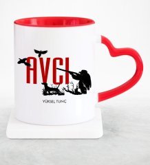 Kişiye Özel Mesleki Avcı Kırmızı Kalpli Kupa Bardak
