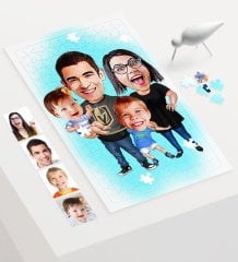 Kişiye Özel Aile Karikatür 240 Parça A3 Puzzle - 3