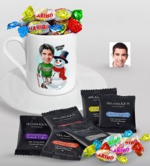 Kişiye Özel Erkek Yeni Yıl Karikatürlü Türk Kahvesi Fincanı Selamlique Karışık Türk Kahvesi ve Haribo Şeker Hediye Seti-5