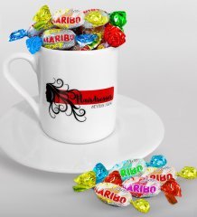 Kişiye Özel Saç Stilisti Türk Kahvesi Fincanı ve Haribo Şeker Hediye Seti-2