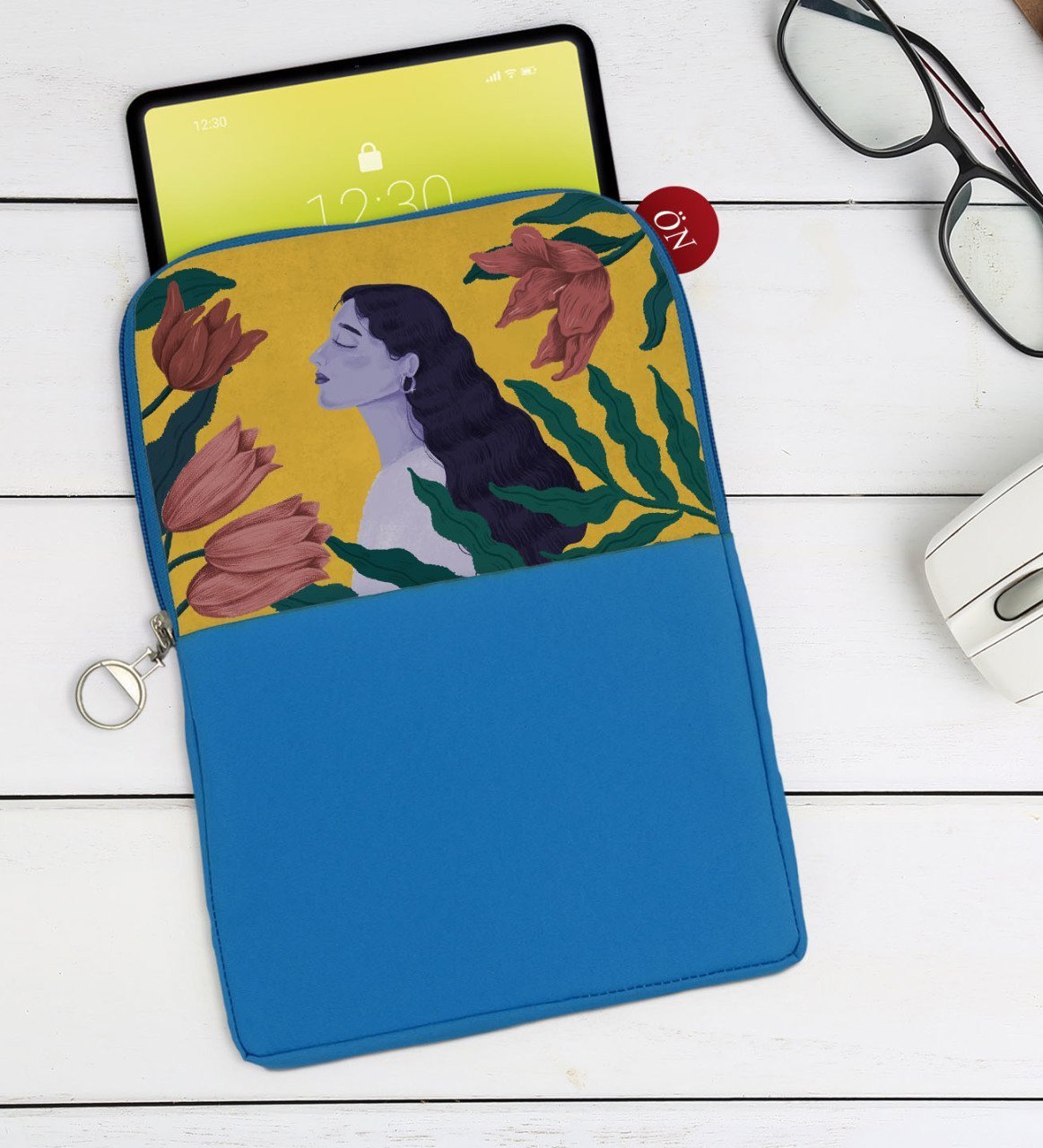 BK Gift Woman Art Tasarımlı Taşınabilir Koruyucu Tablet Kılıfı & Organizer Çanta - Mavi-1